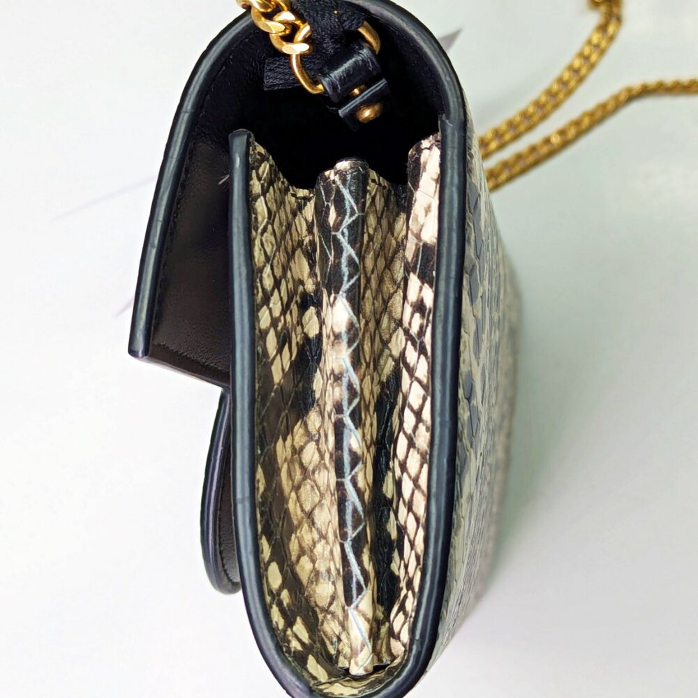 Balmain B-Buzz Snakeskin-Embossed Leather Gold Chain Clutch Wallet (MSRP $1,095)