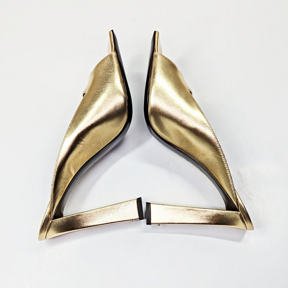 Giuseppe Zanotti MYA 105 Open-Toe Mule Gold Laminated Leather Size 37 MSRP $750