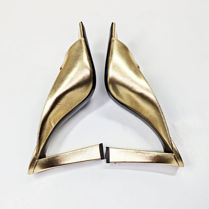 Giuseppe Zanotti MYA 105 Open-Toe Mule Gold Laminated Leather Size 37 MSRP $750