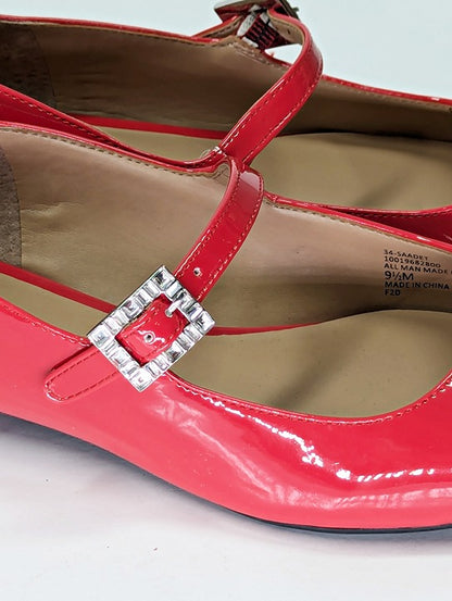 On 34th Women's Saadet Rhinestone-Buckle Red Mary Jane Flats Size 9.5 (MSRP $80)