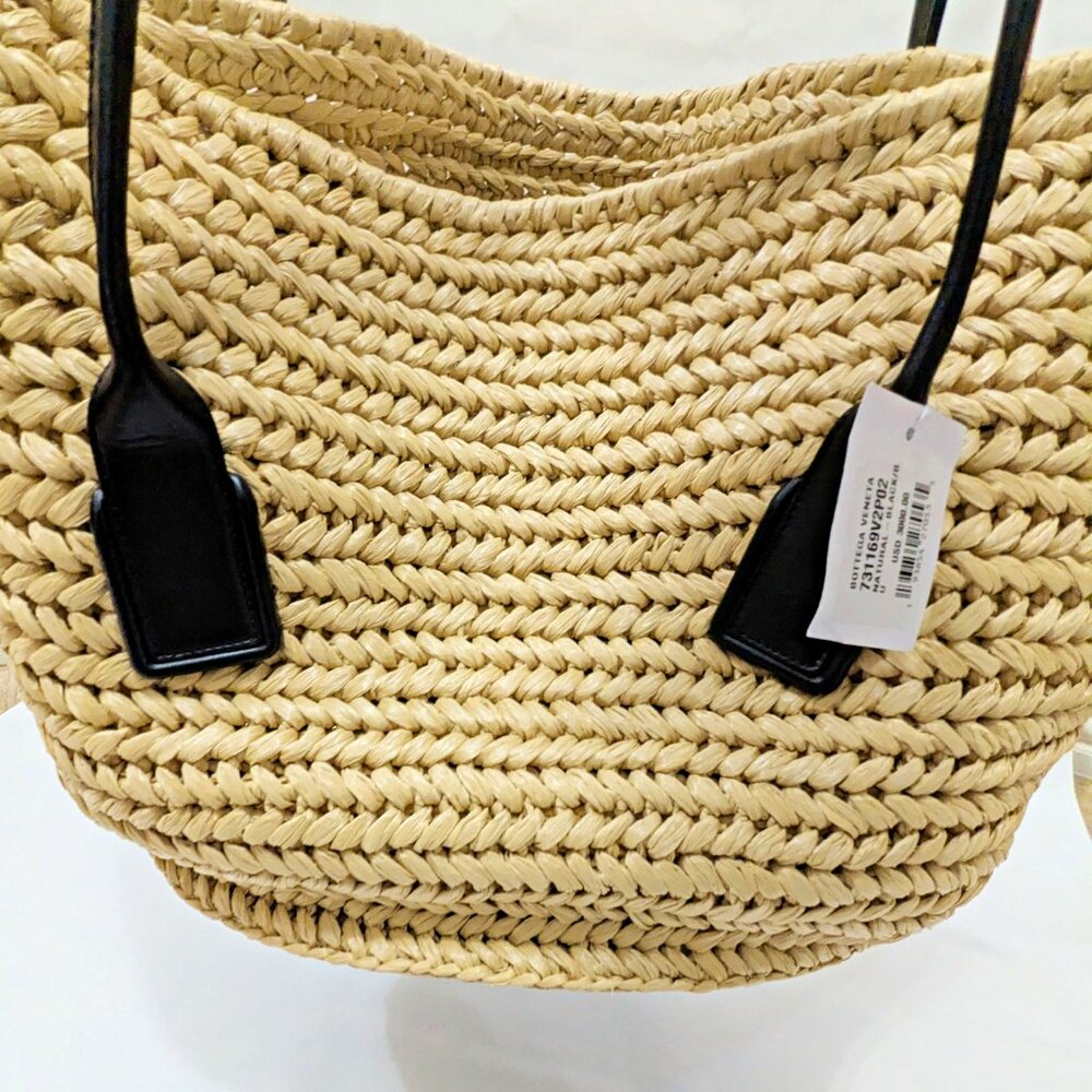 Bottega Veneta Arco Women's Raffia Tote Bag Leather Pouch in Black (MSRP $3,000)