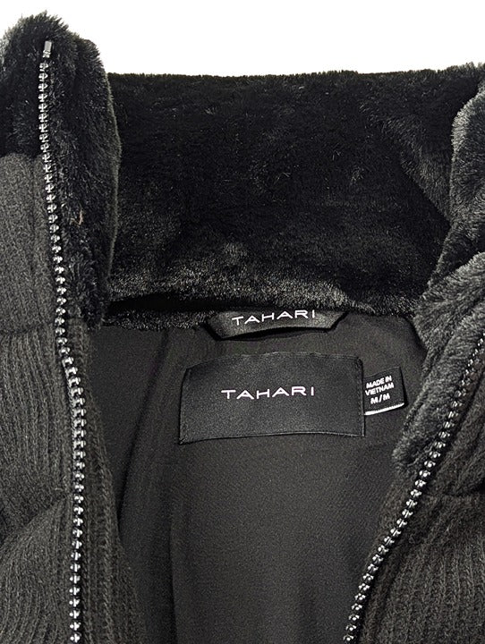 Tahari Women's Black Knit Faux-Fur-Collar Puffer Coat Size M (MSRP $280)