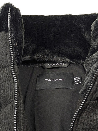 Tahari Women's Black Knit Faux-Fur-Collar Puffer Coat Size M (MSRP $280)