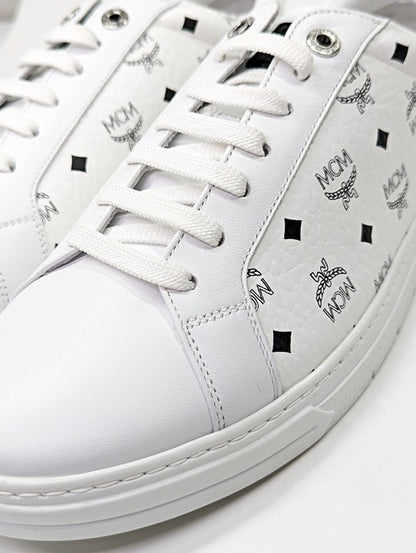 MCM Men's Terrain Derby Visetos Logo White Leather Sneaker Size 41 (MSRP $450)
