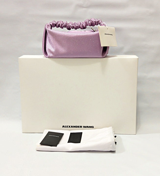 Alexander Wang Scrunchie Embellished Mini Satin Clutch Winsome Orchid MSRP $695