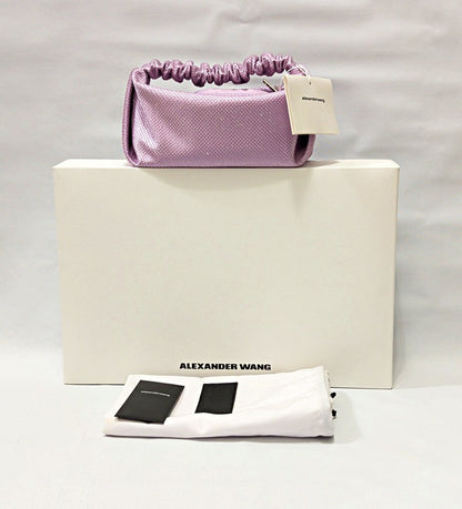 Alexander Wang Scrunchie Embellished Mini Satin Clutch Winsome Orchid MSRP $695