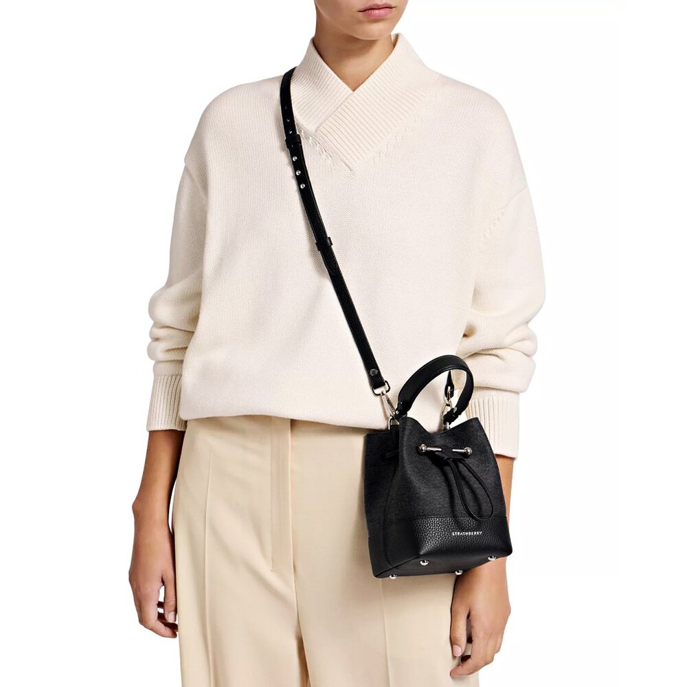Strathberry Osette Cashmere & Leather Charcoal Black Crossbody (MSRP $555)