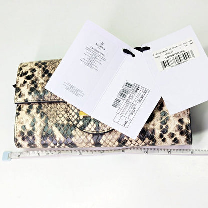 Balmain B-Buzz Snakeskin-Embossed Leather Gold Chain Clutch Wallet (MSRP $1,095)