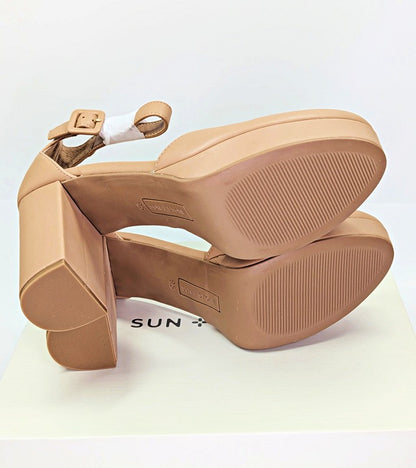 Sun + Stone Women's Birdey Nude Ankle Strap Platform Pumps Size 9.5 (MSRP $80)