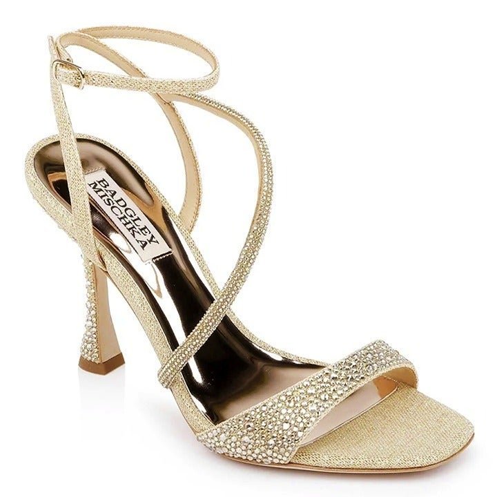 Badgley Mischka Sally Women's Rhinestone Satin Heel Sandals Size 9.5 (MSRP $235)