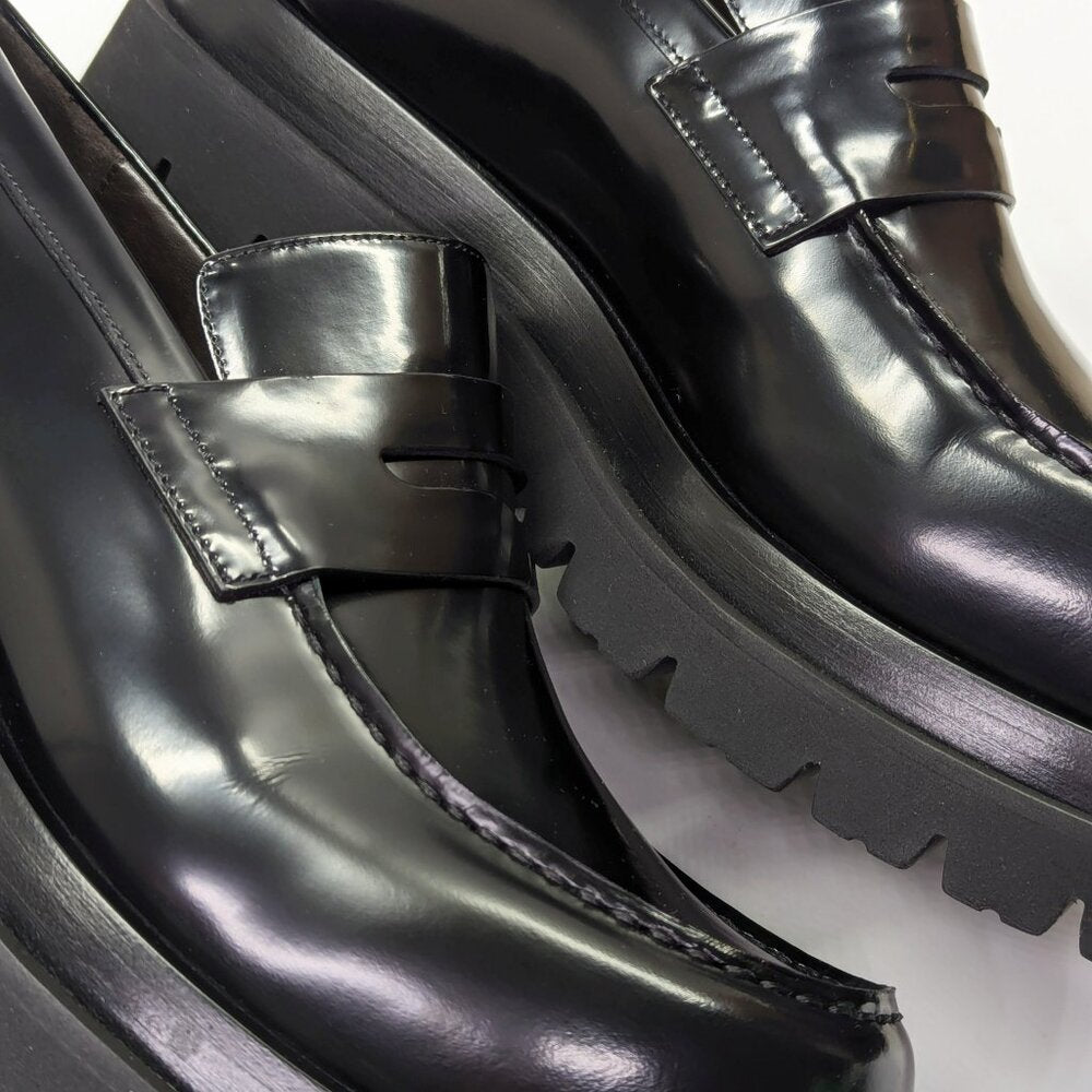 Bottega Veneta Men's Black Leather Slip On Lug Penny Loafers Size 43 MSRP $1,300