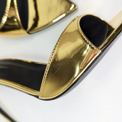 Giuseppe Zanotti Intrigo 90mm Gold Patent Mule Sandals Size 41 (MSRP $795)