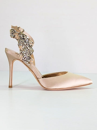 Badgley Mischka Women's Blanca Nude Satin Embellished Pumps Size 7 (MSRP $245)