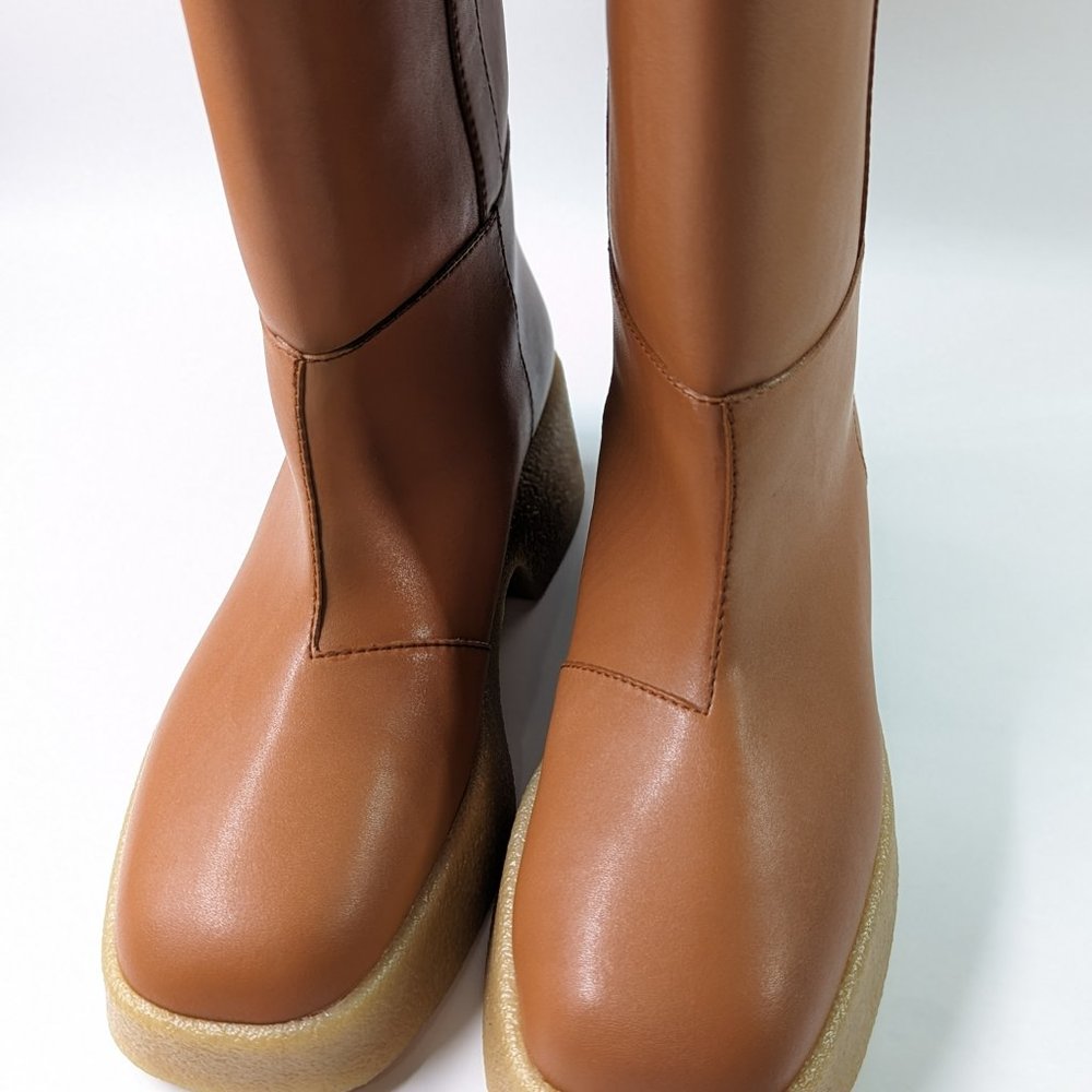 Stella McCartney Women's Skyla Knee-High Platform Boot Brown Size 38 MSRP $1,045