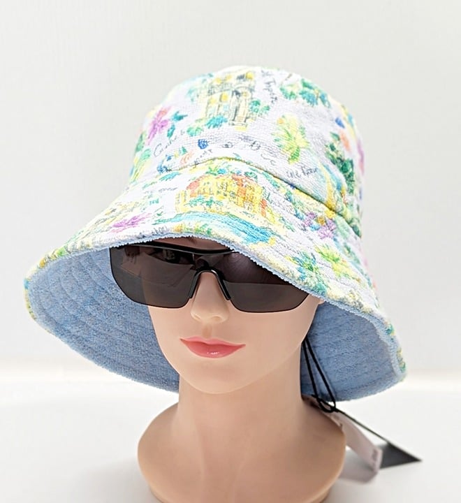 Jocelyn Women's The Monaco Reversible Bucket Hat Blue Multi O/S (MSRP $70)