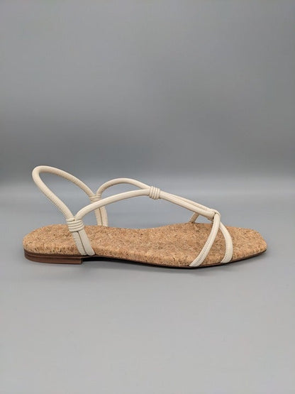 Vince Hazen Women's Flat Leather Sandals Flax White Size 9 M (MSRP $225)