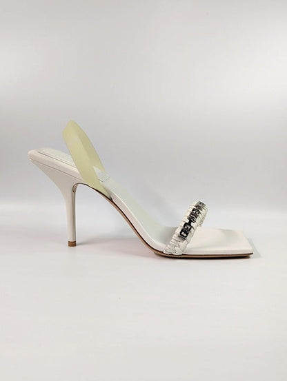 Givenchy Chain Embellished G Woven Ivory Leather Heel Sandals Size 41 MSRP $925