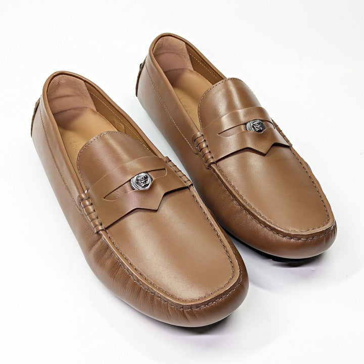 Versace Men's Medusa Biggie Leather Loafer Dark Toffee Size 46 (MSRP $775)