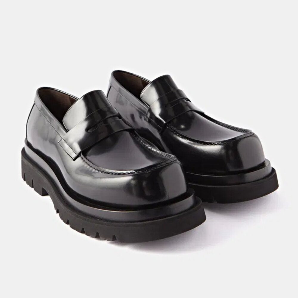 Bottega Veneta Men's Black Leather Slip On Lug Penny Loafers Size 43 MSRP $1,300