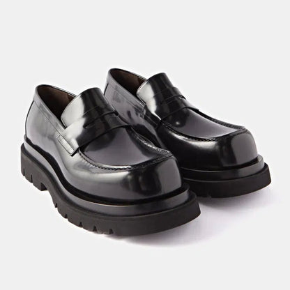 Bottega Veneta Men's Black Leather Slip On Lug Penny Loafers Size 43 MSRP $1,300