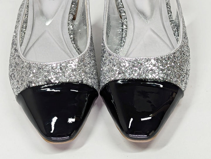 On 34th Women's Avril Capped-Toe Silver Glitter Slingback Flats Size 7 MSRP $70