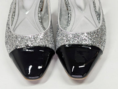 On 34th Women's Avril Capped-Toe Silver Glitter Slingback Flats Size 7 MSRP $70