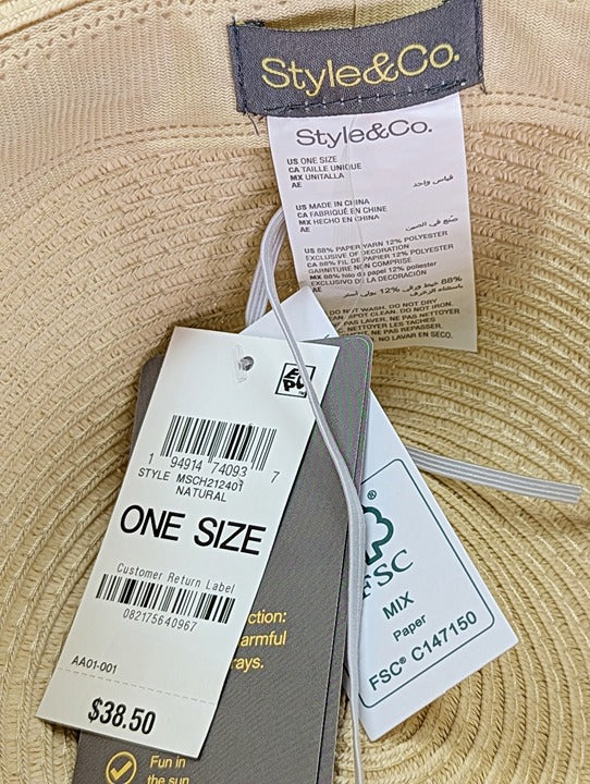 Style & Co Women's Basic Straw Panama Hat Natural O/S (MSRP $39)