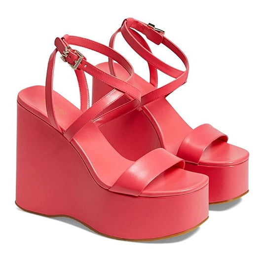 Michael Kors Women's Paola Strappy Platform Wedge Sandals Pink Size 8 MSRP $155