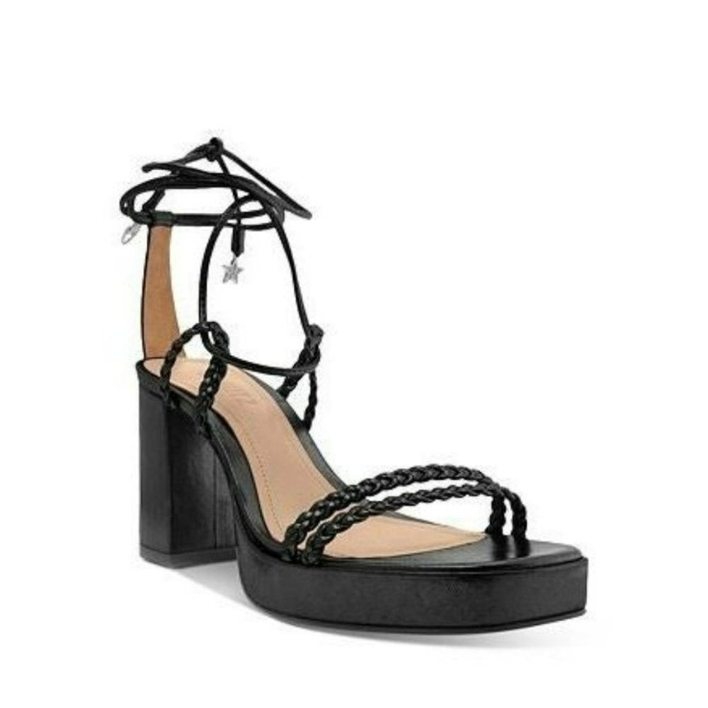 Schutz Lunah Plat Women's Leather Lace-up Sandals Black Color Size 9.5 M