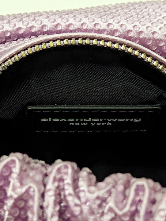 Alexander Wang Scrunchie Embellished Mini Satin Clutch Winsome Orchid MSRP $695