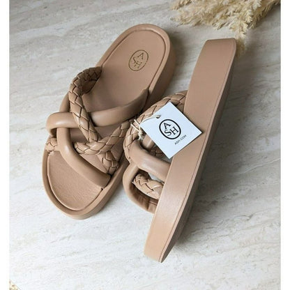 Ash Vanessa Bis Braided-Trap Platform Slides Sandals Skin Size 38 MSRP $245