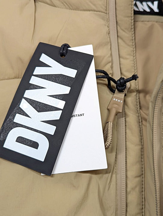 DKNY Women's Zip-Front Nylon Puffer Jacket Dark Beige Size M (MSRP $265)