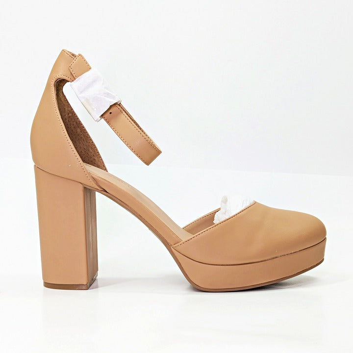 Sun + Stone Women's Birdey Nude Ankle Strap Platform Pumps Size 9.5 (MSRP $80)
