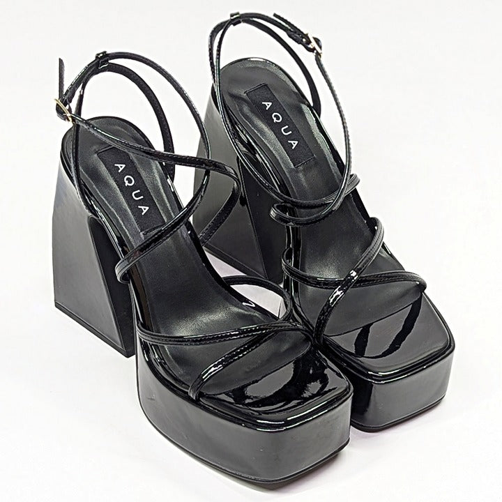 Aqua Chance Strappy Open Toe Platform Block Heels Black Size 8 (MSRP $118)