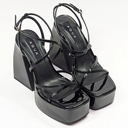 Aqua Chance Strappy Open Toe Platform Block Heels Black Size 8 (MSRP $118)