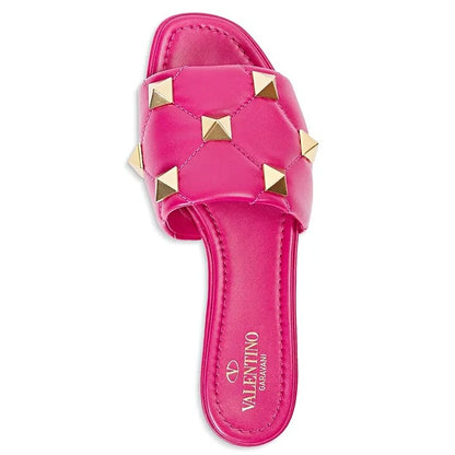 Valentino Garavani Roman Pink & Gold Stud Slide Sandals Size 36 IT (MSRP $920)