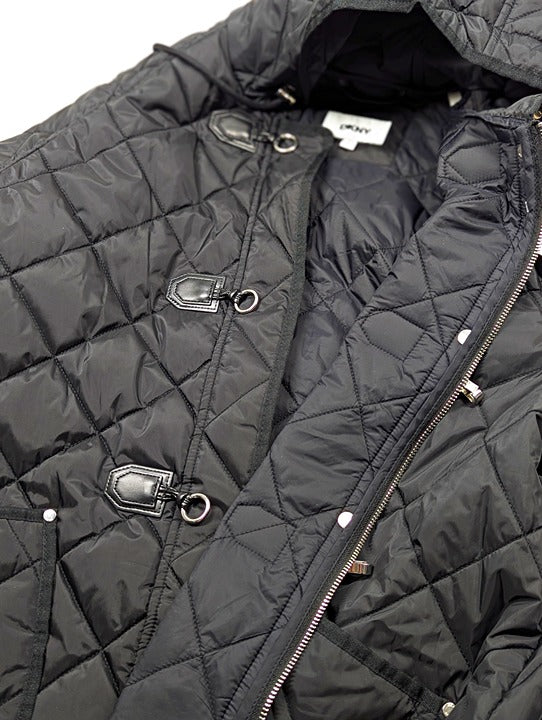 DKNY Women's Water Resistant Black Hooded Quilted Jacket Size XXL (MSRP $180)