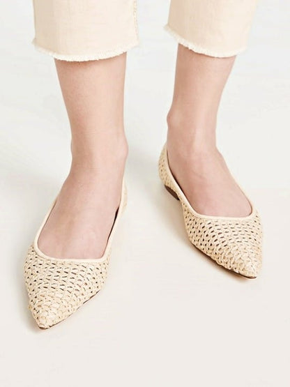 Sam Edelman Women's Wanda Pointed Toe Flats Ivory Raffia Size 8.5 M (MSRP $130)