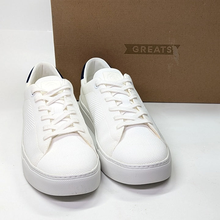 GREATS Men's Royale Knit Lace Up Sneakers White Navy Size 10 (MSRP $179)