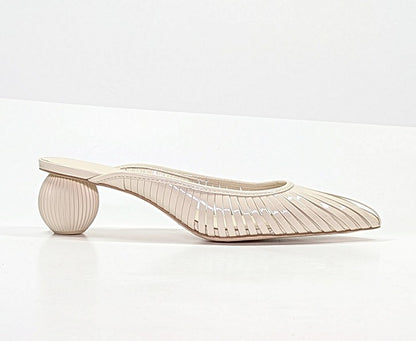Cult Gaia Women's Alia Ball Leather Heel Mules Off White Size 38 (MSRP $325)