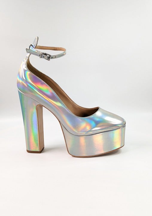 Schutz Renee Women's Ankle Strap Platform Pump Hologram Size 8.5 B (MSRP $158)