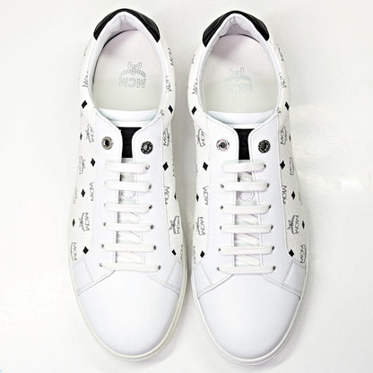 MCM Men's Terrain Derby Visetos Logo White Leather Sneaker Size 46 (MSRP $450)