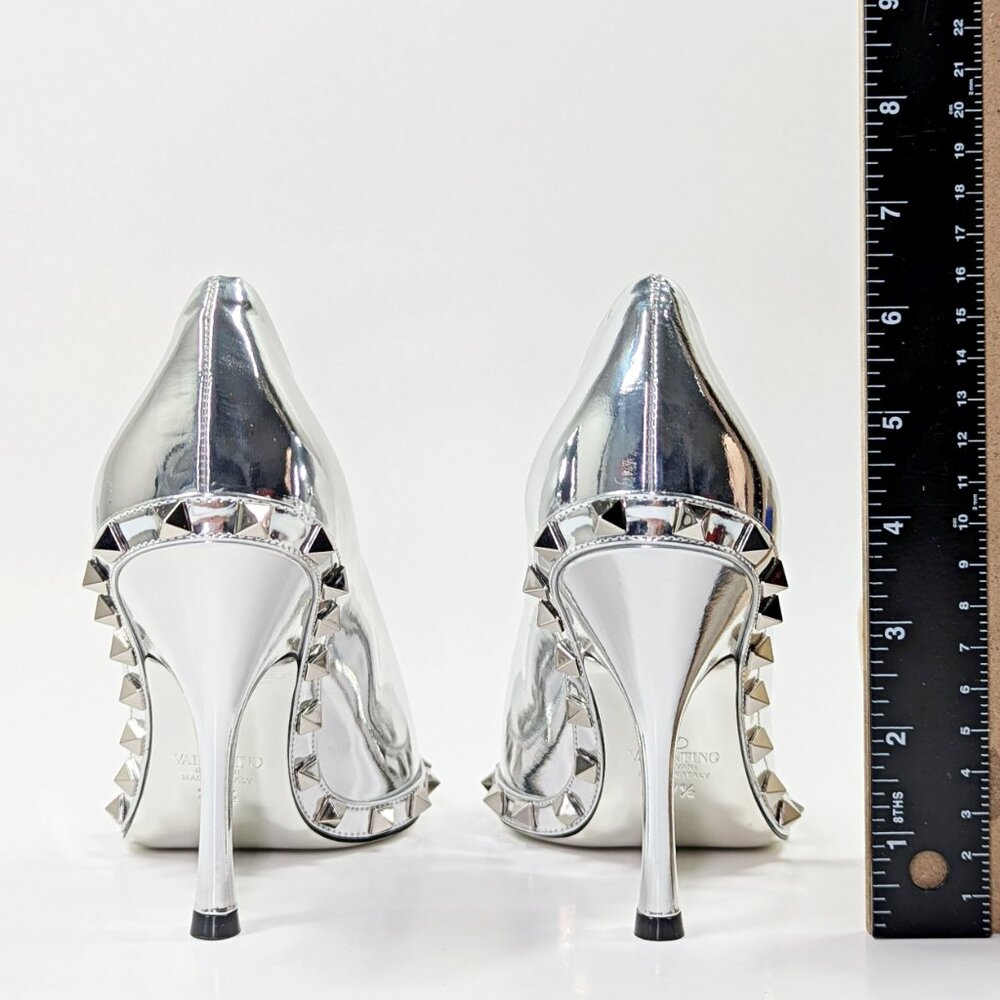 Valentino Garavani Women's Pointed Toe Rockstud Pumps Silver Sz 37.5 MSRP $1,390