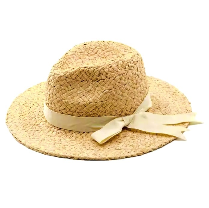 Bindya Women's Adjustable Raffia Straw Wide Braid Bow Fedora Hat (MSRP $49.99)