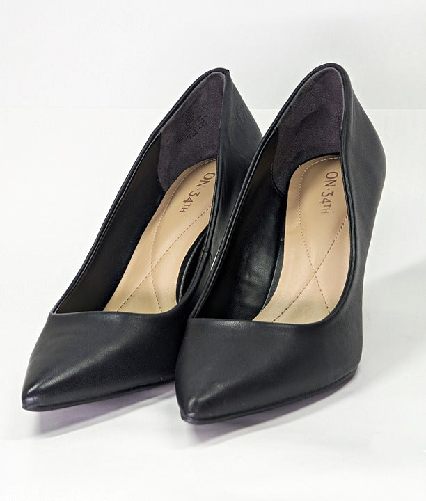 On 34th Women's Jeules Black Leather Pointed-Toe Pumps Size 11 (MSRP $80)