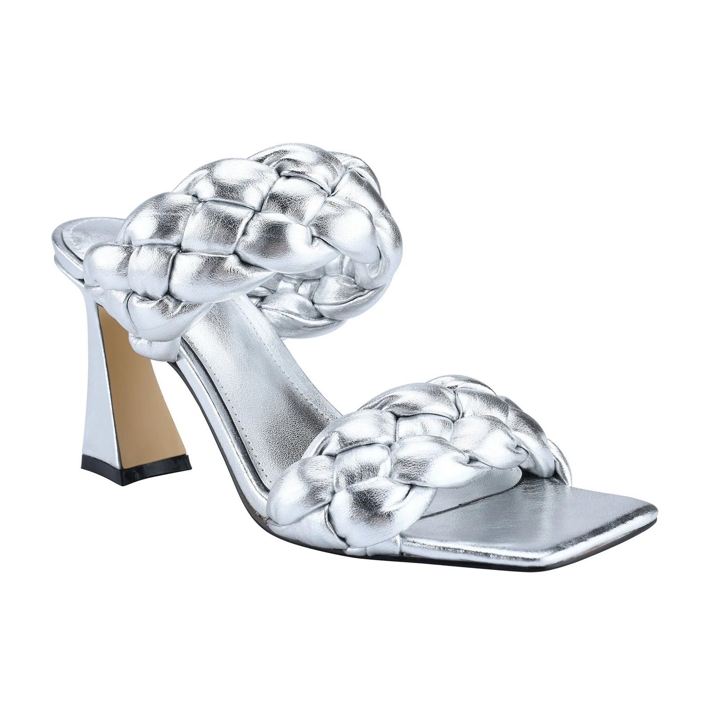 Marc Fisher Hammy Braided Leather Heeled Sandals Silver Size 9 M (MSRP $165)