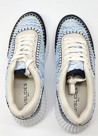 J/Slides Charlene Women's Navy Beige Whipstitch Sneaker Size 9 (MSRP $79)