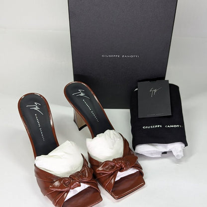Giuseppe Zanotti Vanilla 85 Knotted Bow Mule Sandals Cacao Size 40 (MSRP $895)