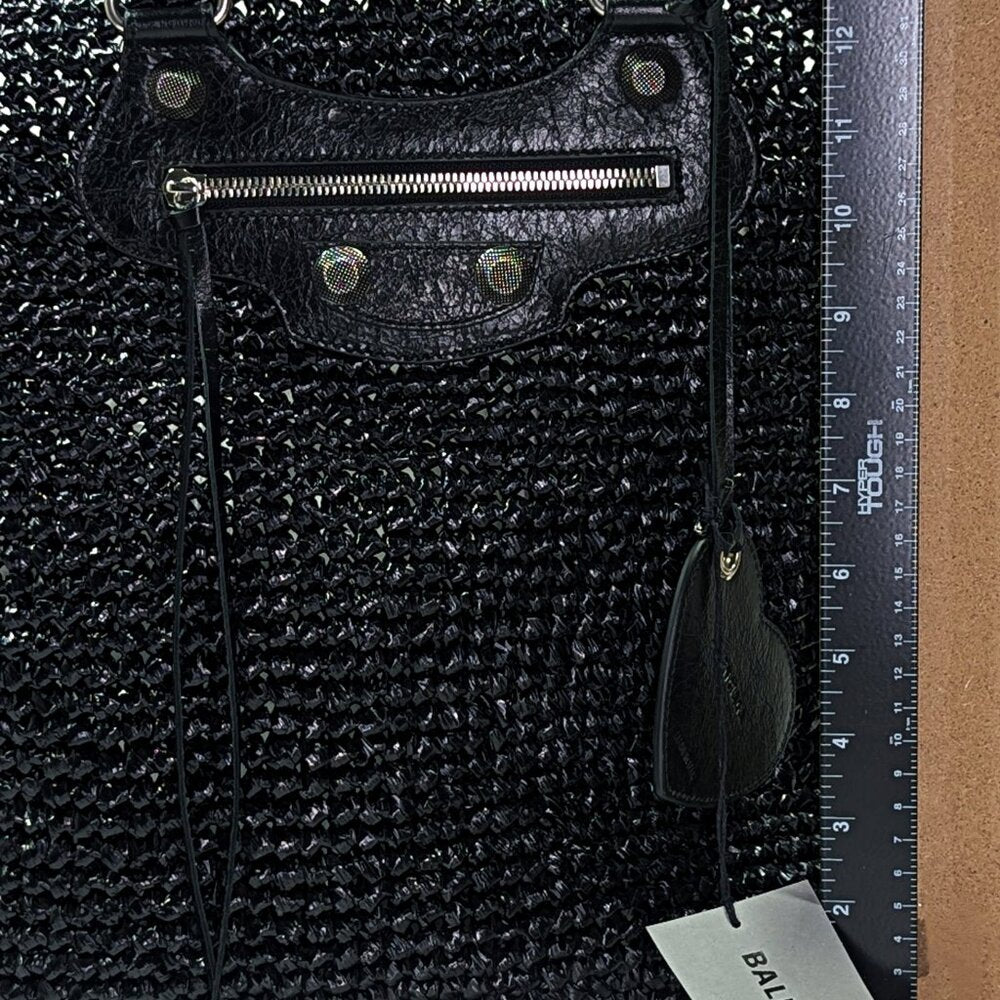 Balenciaga Women's Large Le Cagole Panier Black Raffia Tote Bag (MSRP $1,750)