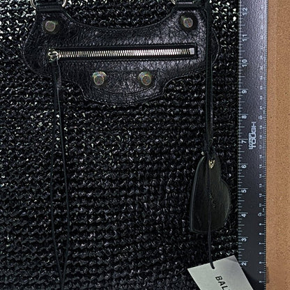 Balenciaga Women's Large Le Cagole Panier Black Raffia Tote Bag (MSRP $1,750)